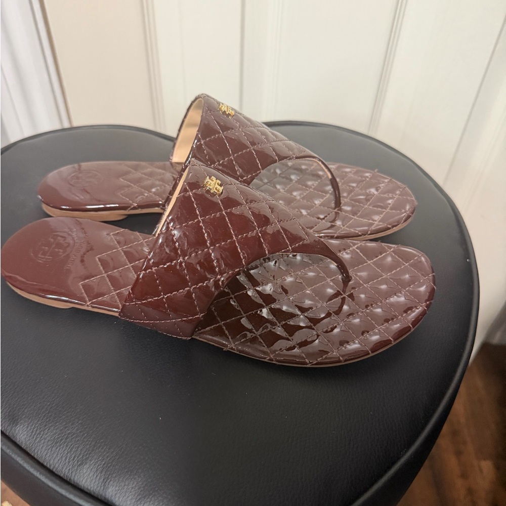 Tory Burch Dark Brown Quilted Sandals - Picture 3 of 6